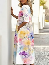 cheap Print Floral Dresses-Women's Midi Dress Casual Dress Print Dress Fashion Outdoor Vacation Going out Regular Fit Floral Graphic Half Sleeve Crew Neck White Summer Spring