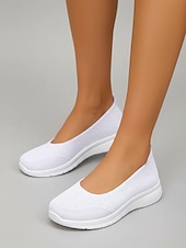 cheap Women-Women's White Lightweight Slip-On Walking Shoes – Breathable Knit Comfort Sneakers for Travel, Cruise Wear and Casual Use