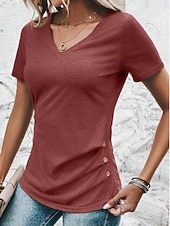 economico T-shirt semplice-Per donna Maglietta Tinta unica Moda Classico Casual Manica Corta Scollo a V Top Regolari Quotidiano Uscire Weekend Verde militare Rosso Viola Rosa Grigio Estate Primavera