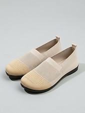 baratos Sapatilhas de mulher-Sapatos femininos amarelos de malha com ajuste largo – mocassins respiráveis, leves e confortáveis, sapatos casuais macios e flexíveis para viagens. &amp;uso diário