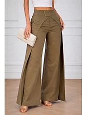 abordables jambe large et taille haute-Femmes Jambe large Chinos Slacks Élégant Mode Streetwear Longueur complète Naturel Uni Avec Poches Taille Élastique Confortable Extérieur Non Elastique Extérieur Vacances Formel Noir Marron Bleu ciel