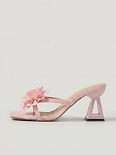 cheap Heeled Sandals-Women's Pink Floral Heeled Sandals – Open Toe Summer Dress Heels with Sculptural Heel for Resort Dinner, Vacation Evening &amp; Beach Party
