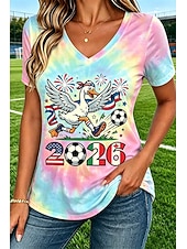  Women's T Shirt Print Graphic Animal Soccer Team Stylish Classic Casual Short Sleeve V Neck Regular Tops Casual Daily Blue Pink Red Orange Summer Spring