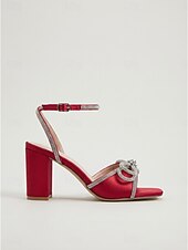 economico Sandali con tacco-Sandali da donna neri con tacco a blocco e strass, eleganti scarpe da sera con cinturino alla caviglia e tacco grosso per cocktail party e balli di fine anno. &amp;eventi serali