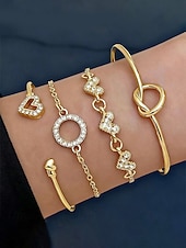 economico Bracciale da donna-Set di 4 bracciali da donna in lega, stile bohémien, impilabili, perfetti per le vacanze al mare, l'uso quotidiano e gli outfit estivi.