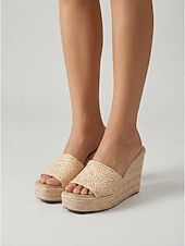 economico Sandali espadrilles-Sandali con zeppa intrecciati color kaki naturale da donna - espadrillas con plateau e texture in paglia intrecciata per vacanze all'aperto e resort al mare &amp;viaggi estivi