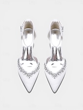 abordables Zapatos de salón de tacón bajo-Zapatos de tacón bajo de satén rosa para mujer, zapatos de salón con tira en el tobillo y punta afilada con pedrería para cócteles y bodas. &amp;eventos nocturnos