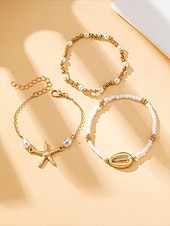 Χαμηλού Κόστους Γυναικείο βραχιόλι-Σετ γυναικείων ελαστικών βραχιολιών μποέμ στυλ, 3 τεμάχια, υλικό κράματος αλουμινίου, χρώματα χρυσού &amp; ασημί, ρυθμιζόμενη εφαρμογή, ιδανικό για διακοπές στην παραλία, casual καθημερινή χρήση