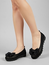 abordables Ballerines femme-Ballerines noires en maille pour femme, respirantes, ornées d'un nœud décoratif, à enfiler, confortables et décontractées, idéales pour le bureau et le quotidien. &amp; été