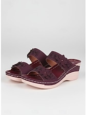 ieftine Sandale tip slide-sandale de damă cu pană cu ornamente florale și suport confortabil pentru arc - perfecte pentru ieșirile casual de vară