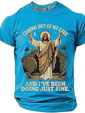  Camisa T-Shirt Cristiana Graciosa Hombre Biblia Salí de mi cueva y he estado muy bien Resurrección de Jesús Meme Humor Camiseta Gráfica Casual de Manga Corta Regalo para la Iglesia Ropa de Diseñador