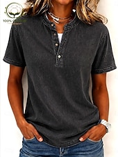  Per donna Maglia Henley Vintage Moda Elegante Manica Corta Top Regolari Casuale Spiaggia Blu Nero Viola Arancione Cachi Primavera