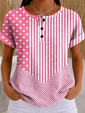  Kvinnors våffel T-shirt tryck bröstknappar grafisk geometrisk rutig stilren klassisk modern kortärmad Henley långa toppar daglig blå gul rosa röd ljus lila sommar vår