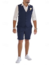  Uomo Smoking Completi in Lino Matrimonio in Spiaggia Spiaggia verde pisello Rosa Estate Tuta Scollo a V Tinta unita Vestibilità su misura 2 pezzi