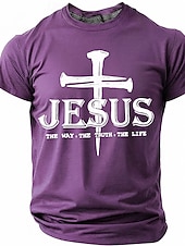  Jesus Cross The Way Truth Life Men's Religious Christian Spiritual T Shirt Graphic Crew Neck Short Sleeve Church Worship Gift for Believers Designer Clothing Apparel