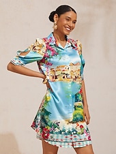 preiswerte Kleider für die Ferien-Mallorca Blossom seidiges Satin-Hemdkleid