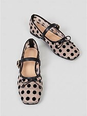 abordables Ballerines femme-Ballerines Mary Jane vintage à pois pour femmes - élégantes ballerines en maille avec nœud décoratif, parfaites pour les escapades insulaires, les brunchs en bord de mer et les soirées d'été dans les stations balnéaires.