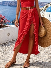 abordables Jupe portefeuille-Femmes Surdimensionné Jupe en mousseline Mode Tenues de plage Sexy Midi Taille Moyenne Jupes A Volants Non Elastique Plage Fête Noir Blanche Jaune Rose Claire Été