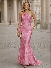 ieftine Rochii de Seară-Trompetă  Sirenă Mătura Trenă Rochii de seara Elegant Pastel Fără manșon Pe Umăr Serată Nuntă Organza Jaquard cu Bloc Culoare
