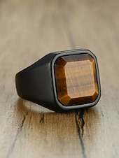 preiswerte Herrenschmuck-Herrenring im Boho-Stil aus Edelstahl mit Naturstein, Statement-Siegelring in verschiedenen Größen für den Alltag, Strandurlaub und Resort-Look