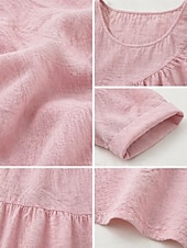 お買い得  エッセンシャルフェイクシャツ-女性用 Tシャツ フェイクリネンシャツ ティートップ フリル 平織り ファッション スタイリッシュ クラシック 半袖 クルーネック レギュラートップス 日常 お出かけ 週末 ブルー ブラック ホワイト イエロー ピンク 夏 春