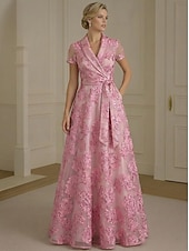 economico Lunghezza del pavimento-Linea ad A Abito Lunghezza al pavimento Abito da Cocktail Abito da cerimonia per signora Manica Corta Scollo a V Bavero Elegante Vintage Semplice Formale Ospite di nozze Derby del Kentucky Organza