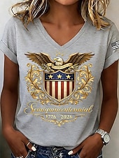  Ημέρα Αμερικανικής Ανεξαρτησίας Γυναικεία Μπλουζάκι Στάμπα Γραφική Αμερικάνικη σημαία Βίντατζ Στυλάτο Κλασσικό Κοντομάνικο Λαιμόκοψη V Κανονικά μπλουζάκια Καθημερινά