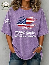 voordelige Onafhankelijkheidsdag Top-T-shirt voor dames, 100% katoen, Amerikaanse Onafhankelijkheidsdag, vintage, gewassen, print, grafische vlag, Amerikaanse vlag, stijlvol, basic, klassiek, korte mouwen, ronde hals, normale pasvorm, casual, dagelijks, blauw
