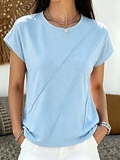 economico T-shirt semplice-Per donna Maglietta Elegante Classico Manica Corta Girocollo Top Regolari Casuale Blu Nero Bianco Rosa Estate Primavera