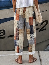 economico Fondi-Per donna Pantaloni effetto lino Gamba larga Pantaloni casual Pantaloni Estivi Vacanza Moda Streetwear Lunghezza alla caviglia Misura del girovita medio Grafico A righe Astratto Coulisse Patchwork