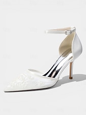 baratos Convidado do casamento-Sapatos de salto agulha bordados em azul marinho para mulheres – elegantes sapatos de festa com tira no tornozelo.