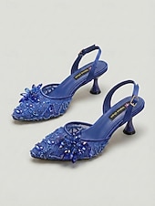tanie Kobiety-Damskie zielone, zdobione czółenka na obcasie typu slingback - spiczaste noski z kryształkami i kwiatowym wzorem na koktajlowe przyjęcia i wieczorne imprezy &amp;wieczór oświadczeń