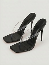 cheap Heeled Sandals-Women's Red Clear Strap Thong Stiletto Sandals – Sexy Cocktail Party Heels