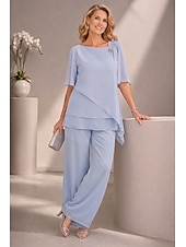  Жен. Комплекты из двух предметов Шифон С короткими рукавами Бабочка Квадратный вырез Сплошной цвет Полотняное плетение Многослойный Элегантный стиль Официальные Свадебный гость На каждый день