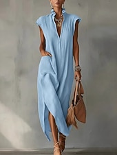  Women's Midi Dress Linen-feel Dresses Boho Dress Elegant Daily Outdoor Beach Loose Fit Plain Sleeveless V Neck Black White Red Sky Blue Summer