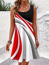 abordables Vestidos a Rayas y Geométricos-Mujer Vestido hasta la Rodilla Vestido de verano Vestido de una línea Vacaciones Casual Estilo playero Playa Festivos Ajuste regular Graphic Geométrico Abstracto Sin Mangas Escote en U Azul Piscina