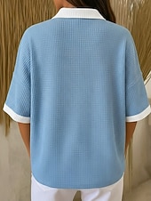  Mulheres Camisa Waffle Tops de verão Bolsos Botões Côr Sólida Bloco de cor Vintage à moda Sem Manga Colarinho polo Tops longos Casual Diário Ao ar livre Azul Amarelo Rosa Vermelho Verde Verão