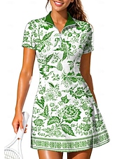 preiswerte Damenkleid-Damen Blumenmuster Böhmische Tenniskleid Sportkleid Kurzarm Druck Atmungsaktiv Volleyball Tennis Golfspiel Polokragen Reißverschlusskragen Kleid Blau und Weiß Schwarz Rosa Tennisbekleidung