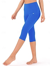 cheap Yoga Leggings &amp; Tights-Women's Pilates Pants Yoga Pants Pocket Ruched Butt Lifting High Waist Gym Workout Running Fitness Capri Leggings Solid Color Dark Grey Black Navy Blue Sports Activewear High Elasticity Skinny