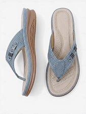 economico Sandali Comodi-infradito da donna blu con supporto plantare – comodi sandali infradito imbottiti, pantofole estive traspiranti e leggere con eleganti dettagli in metallo per la spiaggia e i viaggi. &amp;abbigliamento