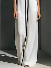 Недорогие Простое платье-Жен. Длинное платье Длинное платье Элегантный стиль Современное на открытом воздухе Отпуск На выход Свободное облегание Контрастных цветов Без рукавов Рубашечный воротник Черный Белый Винный Серый