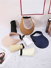 abordables Sombreros de mujer-Visera de paja estilo boho para mujer, gorra de playa plegable y ajustable multicolor para vacaciones, resort de verano y uso casual diario.