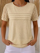 abordables Tops de Encaje-Mujer Blusa Tops de encaje Encaje Plisado Plano Elegante Moderno Sin Mangas Cuello Barco Tops regulares Casual Playa Festivos Negro Rosa Vino Beige Verano Primavera