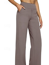 cheap Wide Leg &amp; High Waisted-Women's Trousers Casual Pants Straight Fashion Streetwear Basic Full Length High Waist Plain Pocket Elastic Waist Comfort Micro-elastic Daily Vacation Street Blue Black White Almond Spring Fall Loose