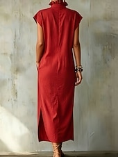  Women's Midi Dress Linen-feel Dresses Boho Dress Elegant Daily Outdoor Beach Loose Fit Plain Sleeveless V Neck Black White Red Sky Blue Summer