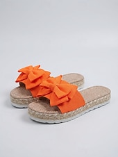 halpa Liukuesteet-Naisten kermanväriset pellavaiset rusettivartiset sandaalit - elegantit espadrillot flatform-kengät risteilylomille ja trooppisille kesälomille &amp;ylellinen lomakeskusvaate