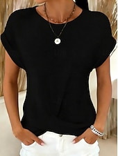  בגדי ריקוד נשים חולצה קצרה טופ טי Ruched אחיד אופנתי מסוגנן קלסי שרוולים קצרים צווארון עגול קצר חולצות רגילות יומי ליציאה סוף שבוע פול שחור לבן יין ירוק כהה קיץ אביב