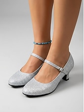 cheap Ballroom Shoes &amp; Modern Dance Shoes-Women's Silver Glitter Ballroom Dance Shoes – Classic Mary Jane Standard Dance Heels