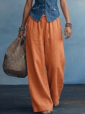 preiswerte Wesentliche Falsche Unterteile-Damen Kunstbaumwollleinen Hose Sommerhose Baggy-Hosen Elegant Urlaub Ethno-Stil Volle Länge Hohe Taille Kordelzug Weites Bein Komfort Unelastisch Täglich Strand Formell Violett Mandelfarben Schwarz