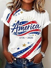 cheap Independence Day Top-American Independence Day Women's T Shirt Color Block Print Graphic American Flag Fashion Stylish Classic Short Sleeve Crew Neck Regular Tops Casual Daily Blue White Red Summer Spring